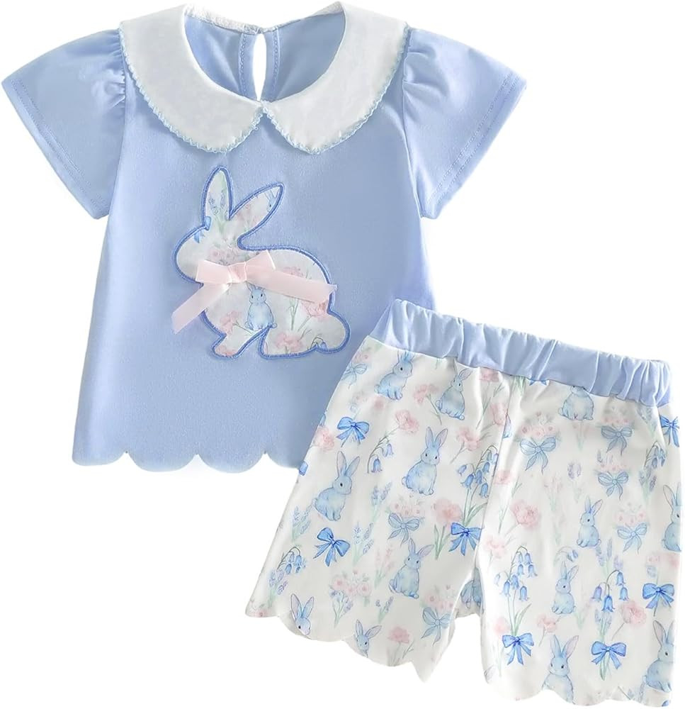 BemeyourBBs Toddler Girl Easter Outfit Baby Girl Bunny Short Sleeve T Shirt Floral Shorts Set Cut... | Amazon (US)