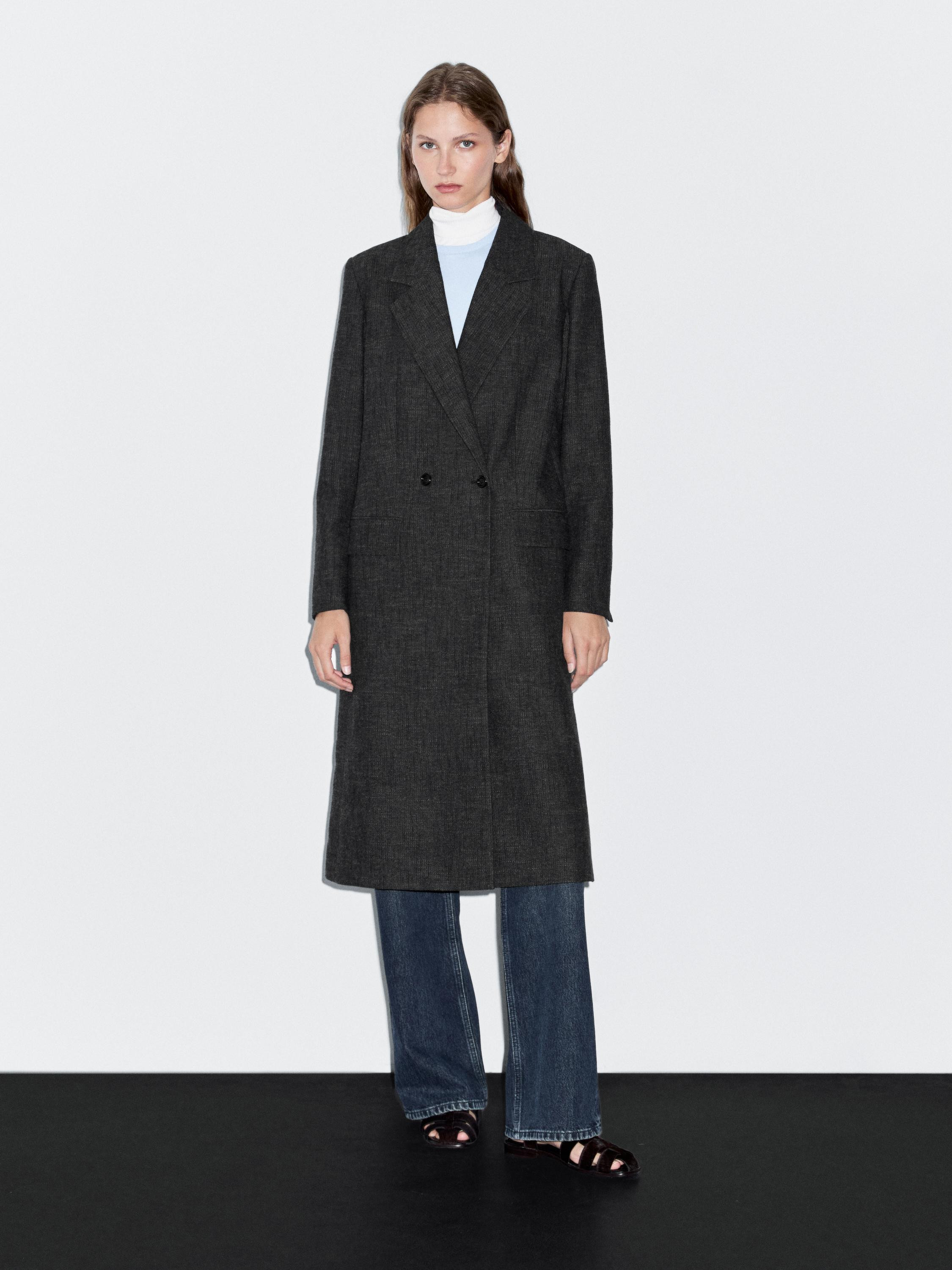 Long herringbone coat | Massimo Dutti UK