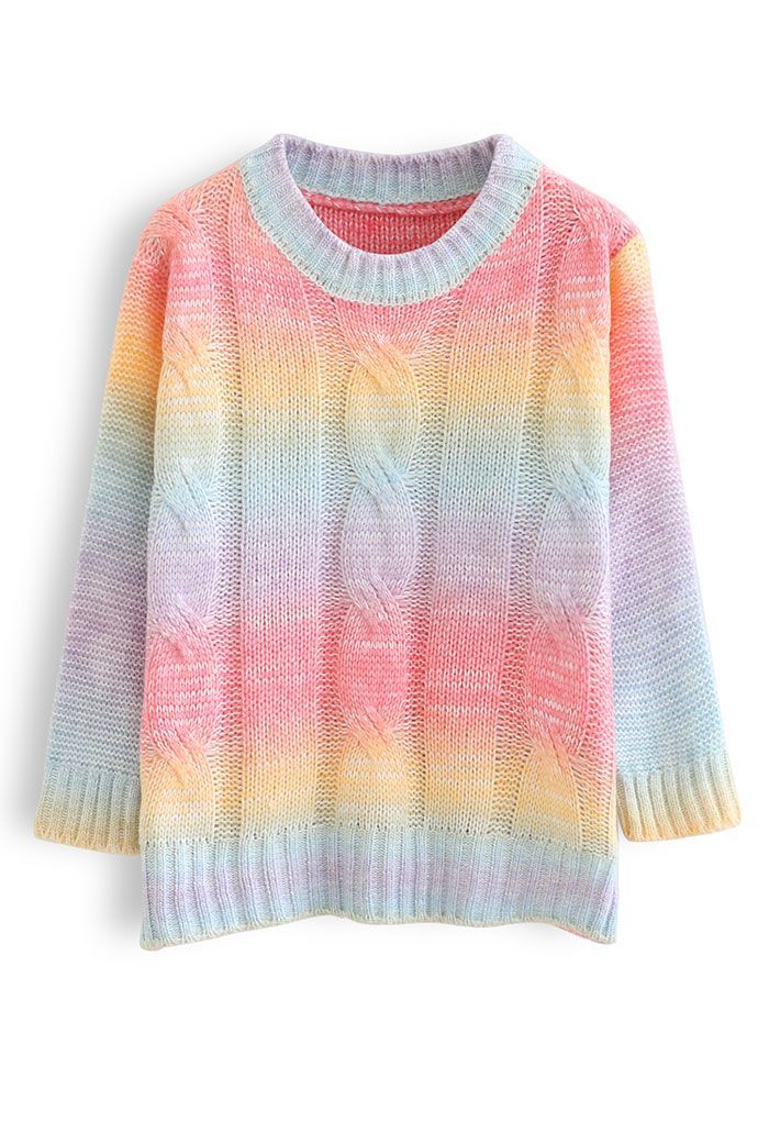 Rainbow Ombre Cable Knit Sweater | Chicwish
