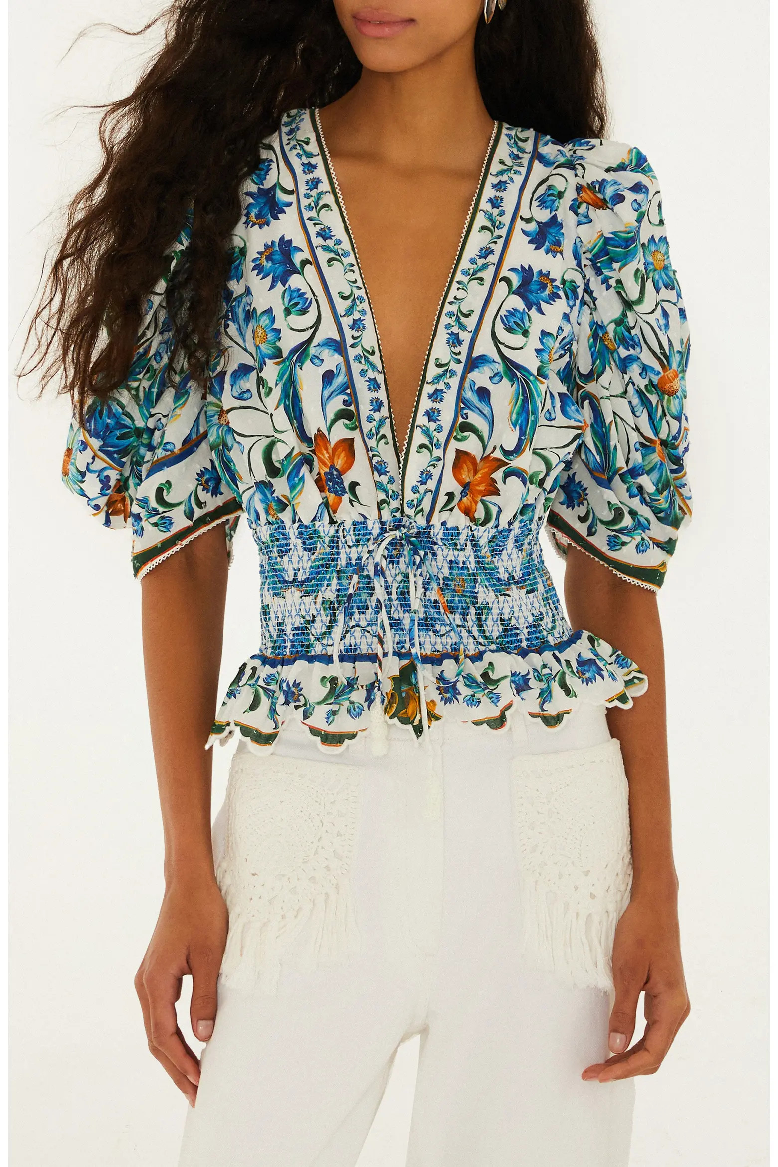 Floral Plunge Neck Smocked Top (Women) | Nordstrom | Nordstrom