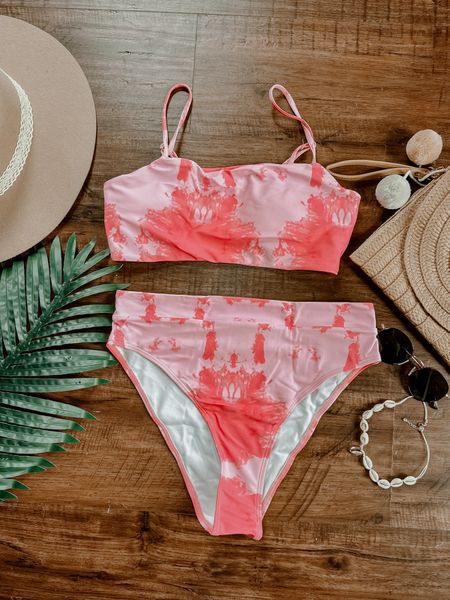 Pink tie dye two piece bathing suit. Pink tie dye two piece swim suit. Amazon pink bikini. This runs TTS with a cheeky fit! 

#LTKswim #LTKtravel #LTKSeasonal