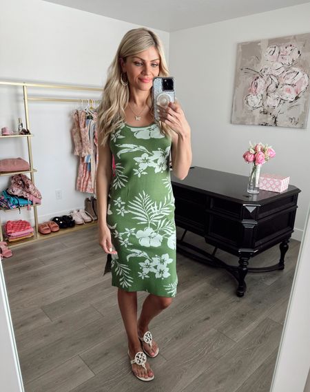 Green floral summer midi dress from Pink Blush. On sale 20% off with code heynew. Wearing with white Tory Burch sandals!

#LTKshoecrush #LTKunder100 #LTKsalealert