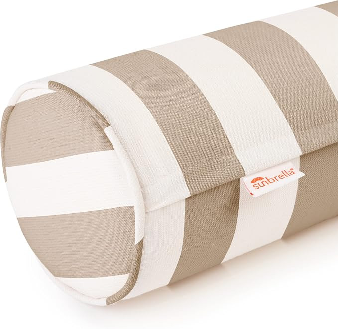 Sunbrella Maxim Heather Beige Cabana Stripe Zippered Neck Roll Bolster (Set of 2) | Amazon (US)