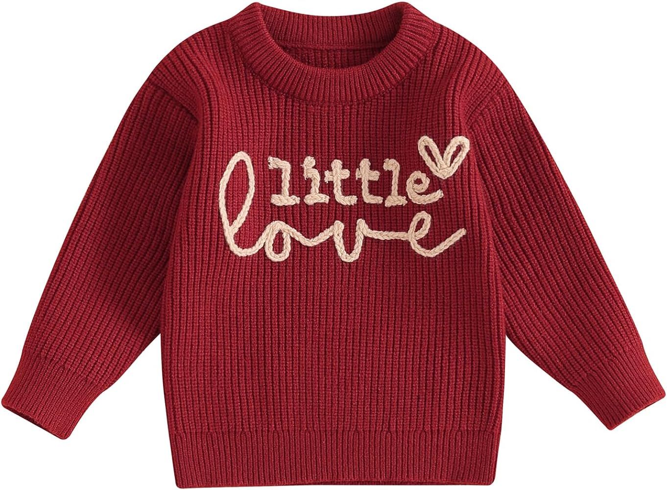 Bonangber Toddler Baby Girl Valentines Day Outfit Love Heart Sweet Long Sleeve Crewneck Sweater C... | Amazon (US)