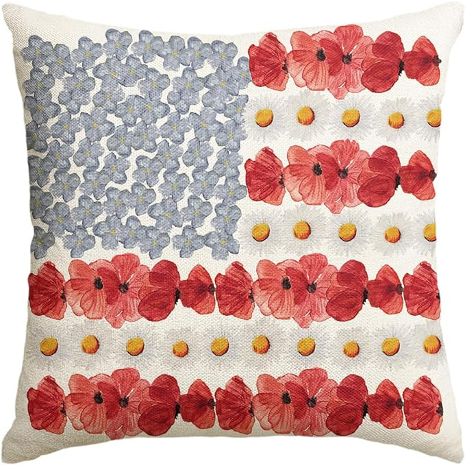 AVOIN colorlife 4th of July Patriotic Independence Poppy Floral Throw Pillow Cover, 18 x 18 Inch ... | Amazon (US)