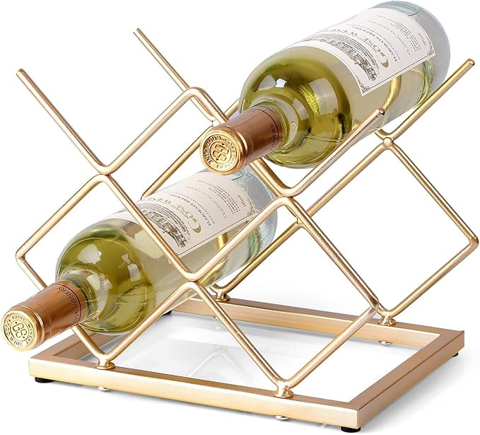 Countertop Wine Rack - 5 Bottle Freestanding Modern Gold Metal Small Wine Rack - Tabletop Wine Ho... | Amazon (US)
