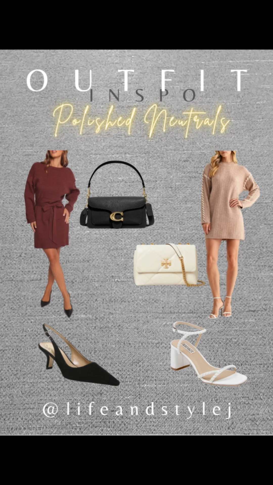 Polished neutrals for effortless outfit inspo. Soft knit dresses, classic heels, and timeless handbags that flatter midlife style and create an ageless, refined look for day to night.
#midlifefashion #agelessstyle #neutraloutfits #timelessfashion #modernclassic #styleover40 #elevatedbasics #chicwardrobe #everydayelegance #lifeandstylej 