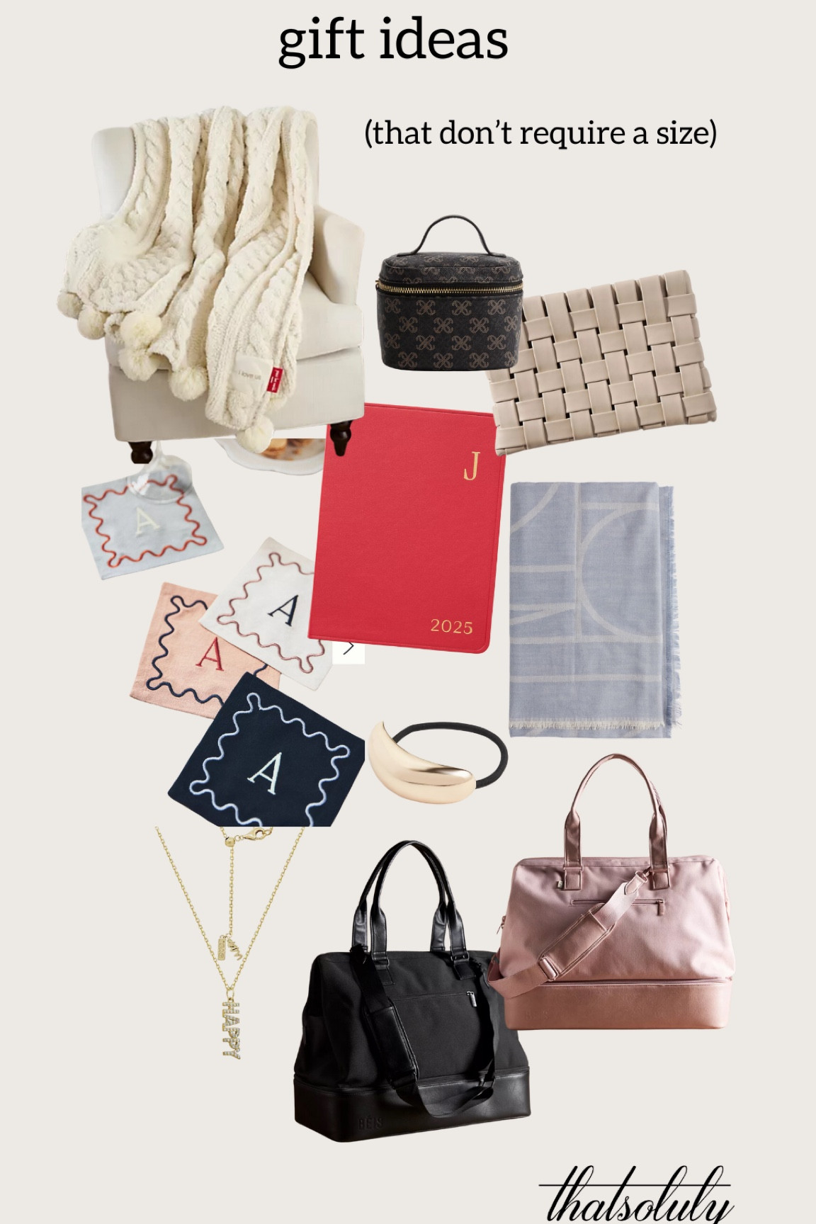 Here’s a gift guide that doesn’t require a size! Easy gifting from me to you 🫶🏻

#LTKHoliday #LTKSaleAlert #LTKGiftGuide