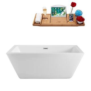 Streamline 70.3 in. Acrylic Flatbottom Non-Whirlpool Bathtub in Glossy White with Polished Chrome... | The Home Depot