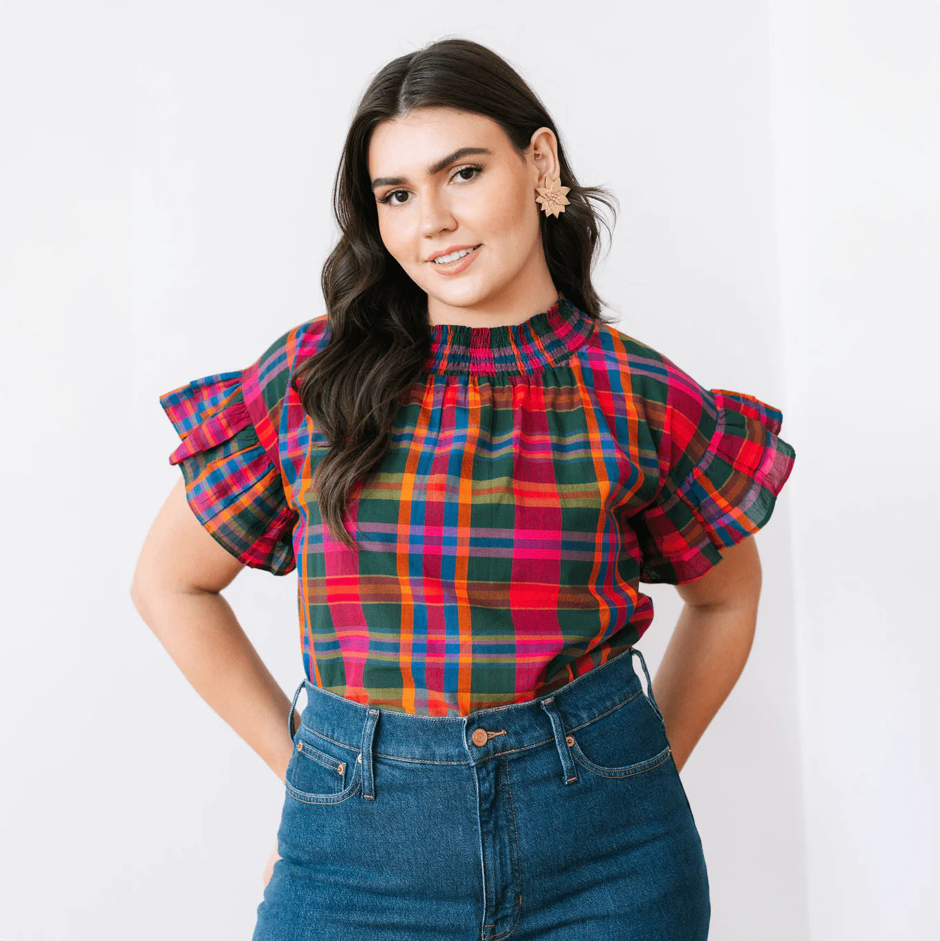 Que Paso Plaid Flutter Top | Sunshine Tienda