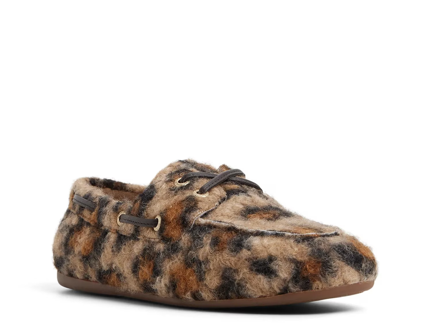 Sperry Slimboat Leopard Boat Shoe | Women's | Black/Brown Leopard Print Faux Fur | Size 8 | Boat Shoes | DSW