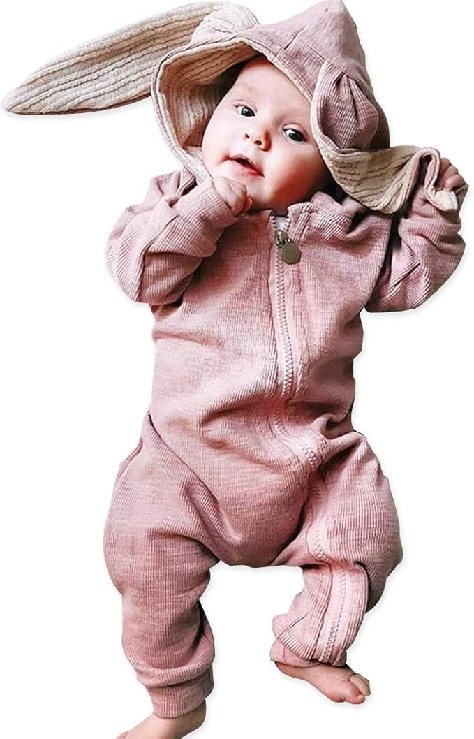 Simplee kids Animal Bunny Baby Easter Romper Long Ear Rabbit Hoodie Romper Jumpsuit with Zipper | Amazon (US)