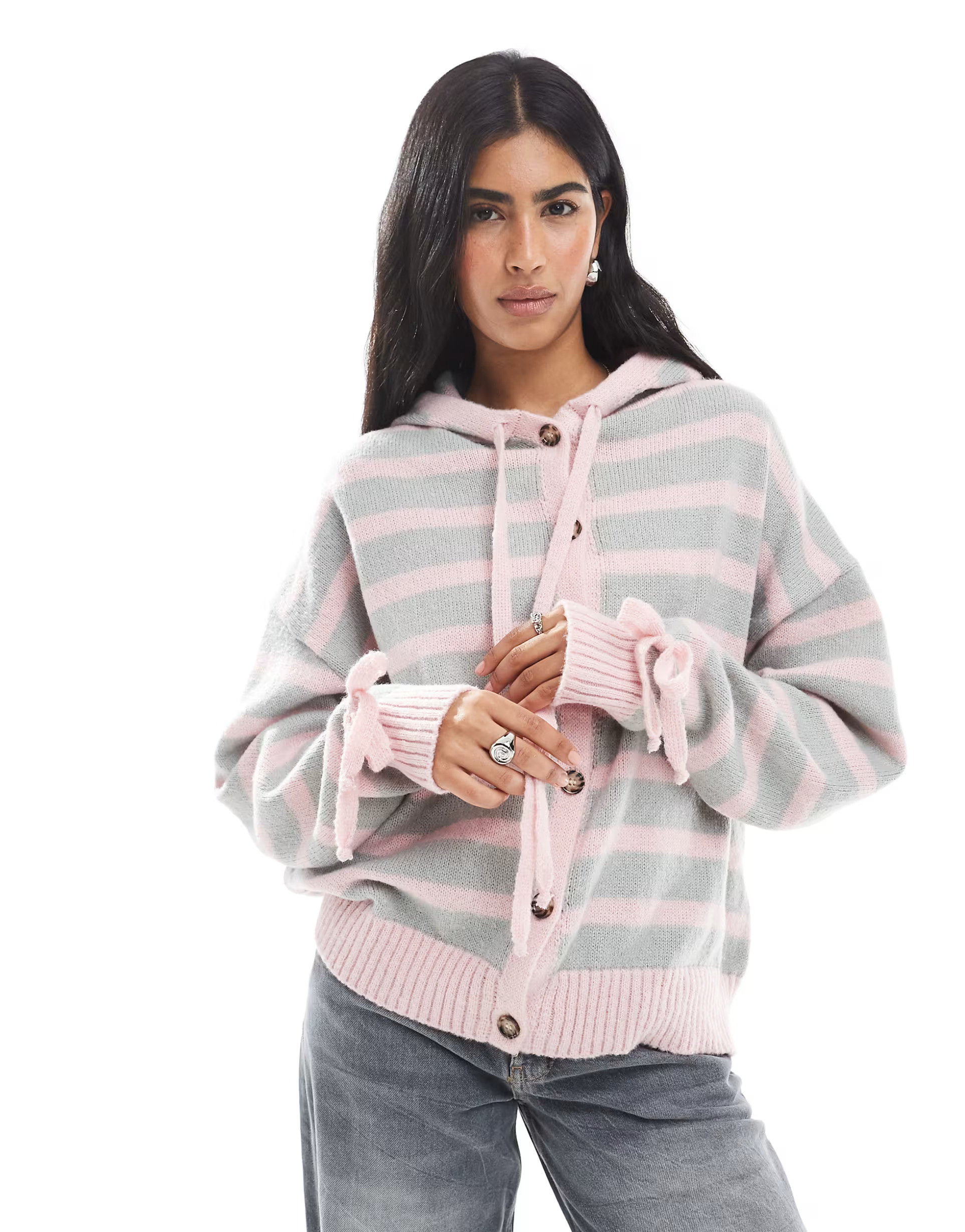 Daisy Street hooded cardigan in pink stripes | ASOS (Global)
