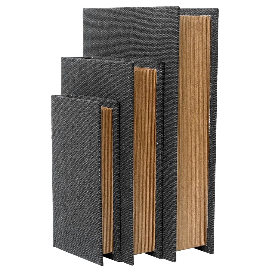 Modern Linen and Wood Decorative Faux Book Boxes Set of 3-13",10",8" - Black | Amazon (US)