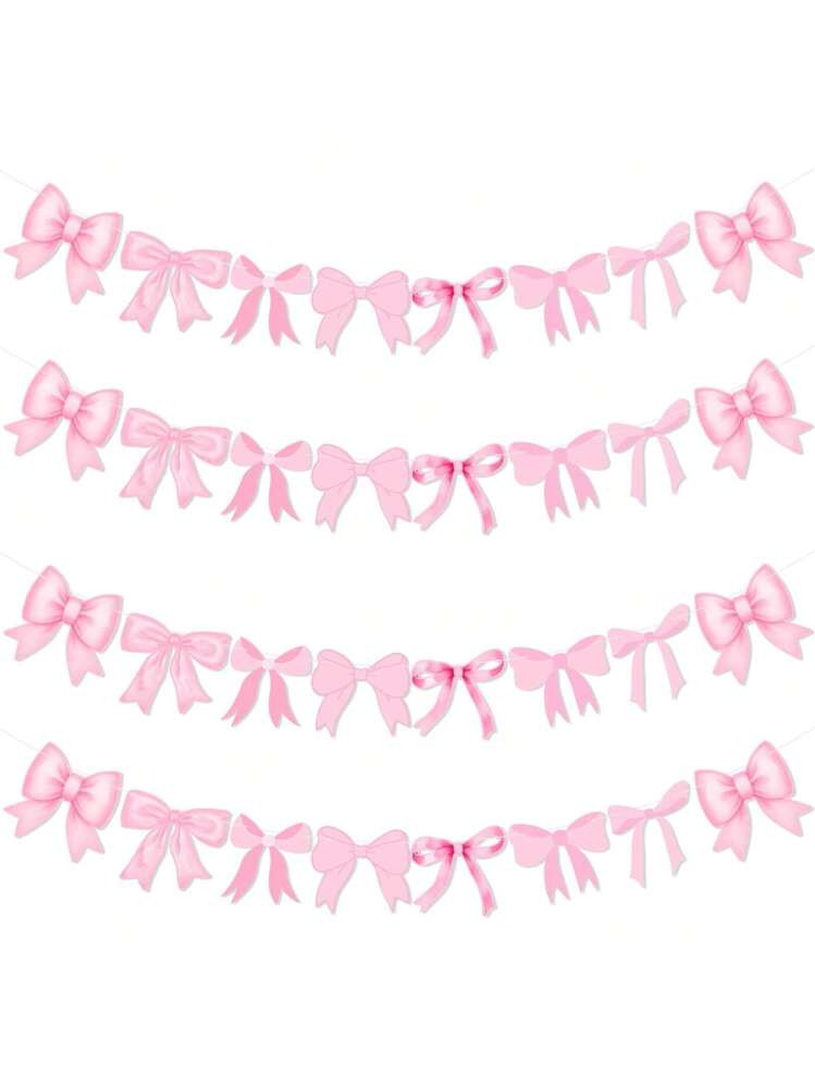 2pcs/4pcs DIY String Pink Bow Garland Banner, Pink Bow Banner Bow Party Decortions For Bow Birthd... | SHEIN