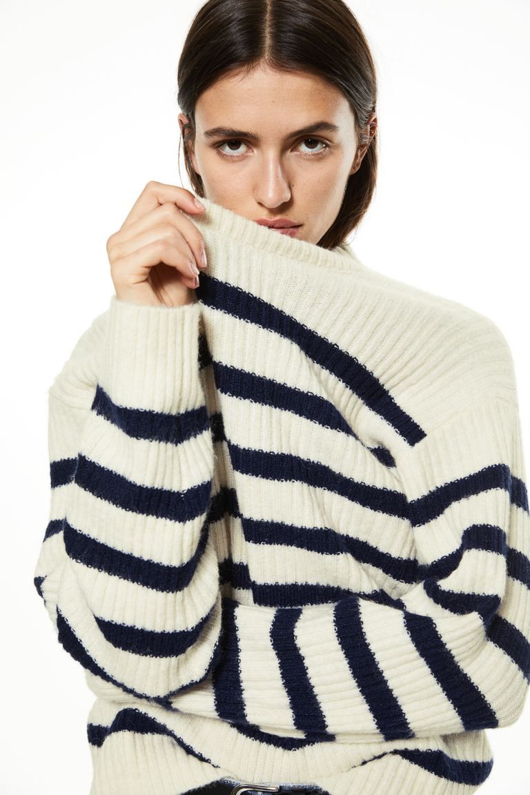 Rib-knit Sweater - Cream/striped - Ladies | H&M US | H&M (US + CA)