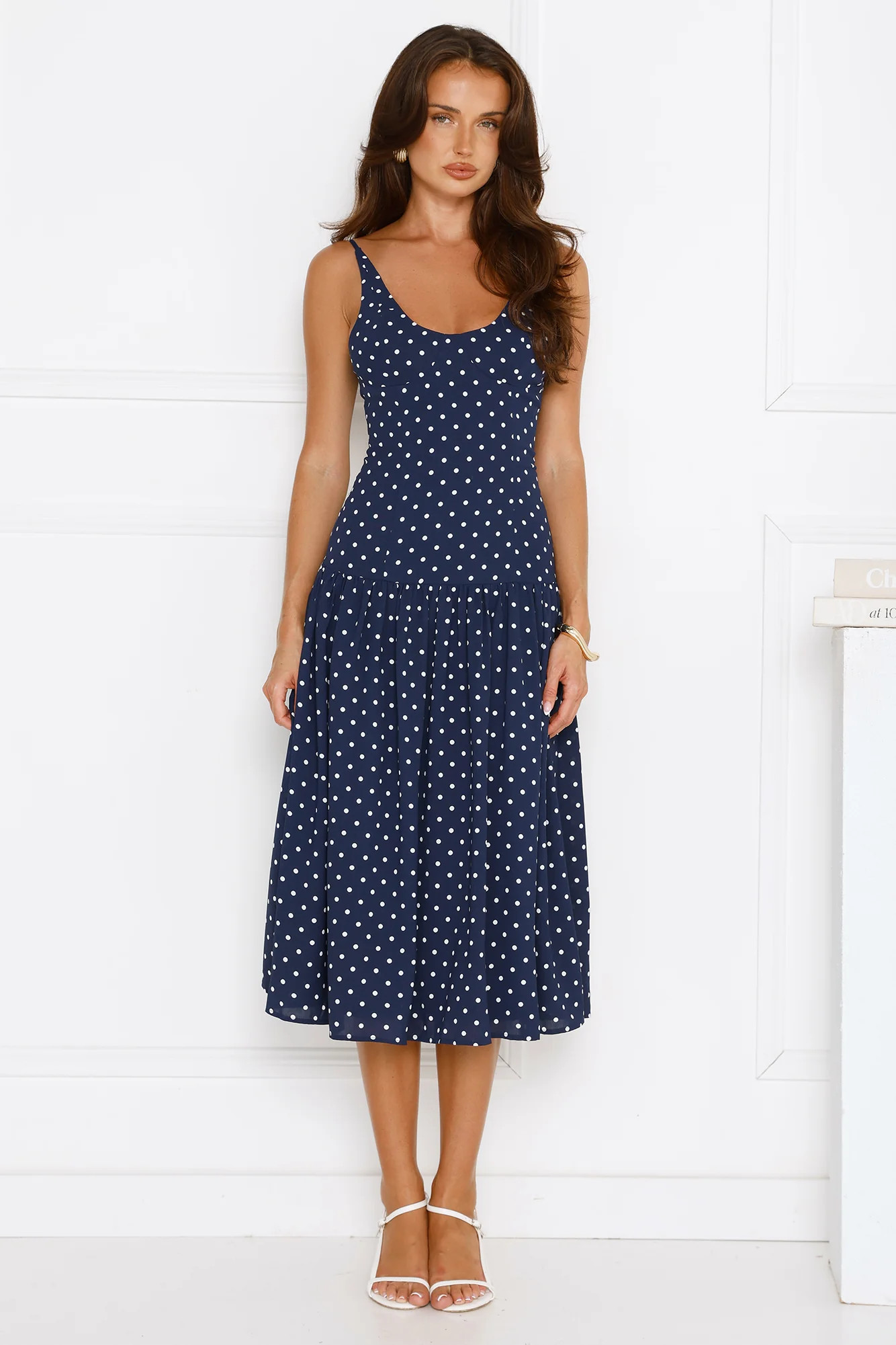 Polka Dot Charm Midi Dress Navy | Hello Molly (US)