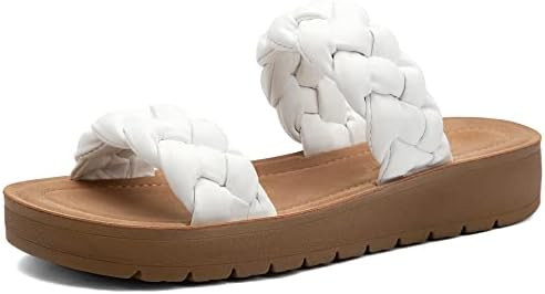MaxMuxun Women's Braided Flat Sandals 2025 Two Band Open Toe Slide Sandals Slip On Summer Casual ... | Amazon (US)