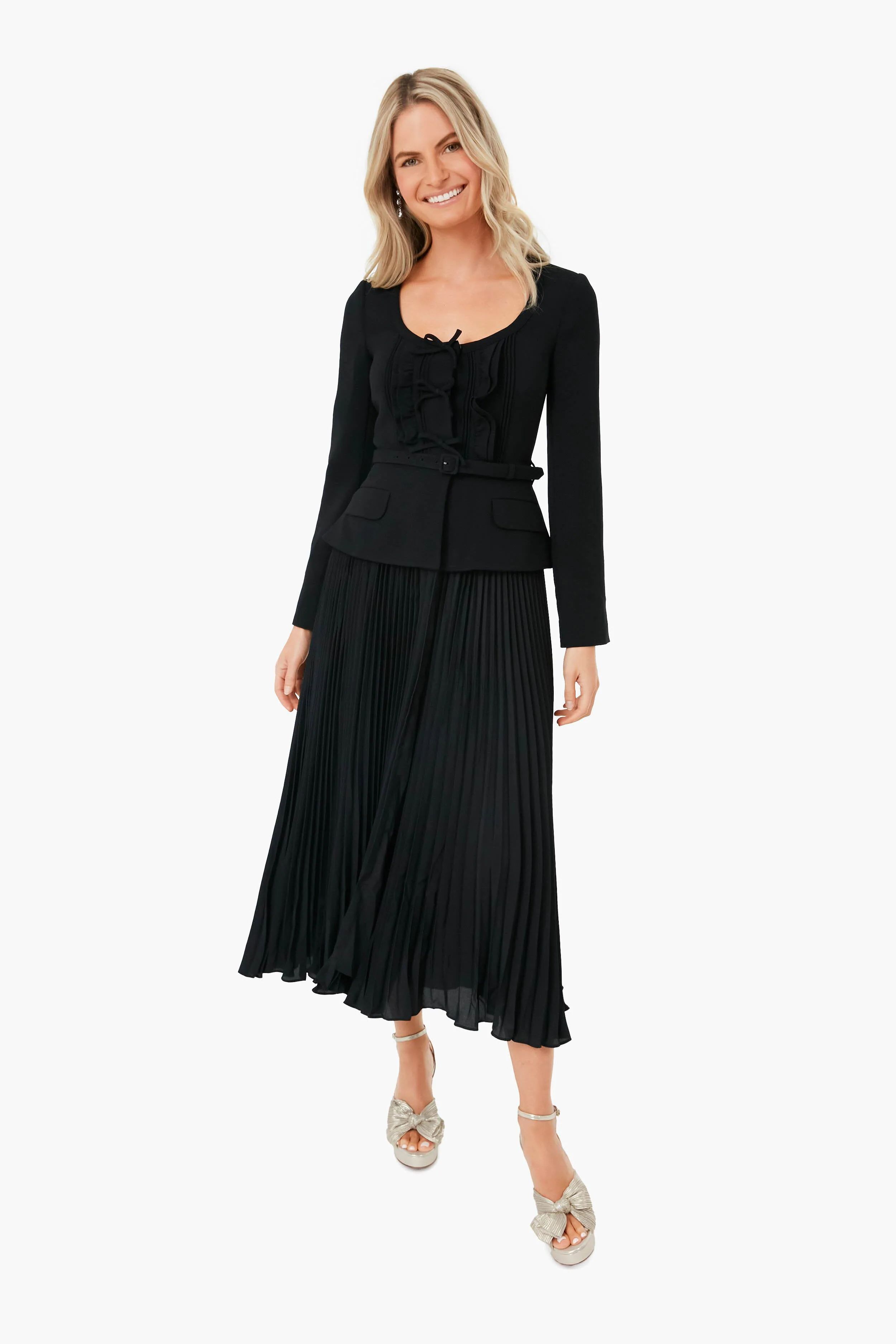 Black Crepe and Chiffon Midi Dress | Tuckernuck (US)