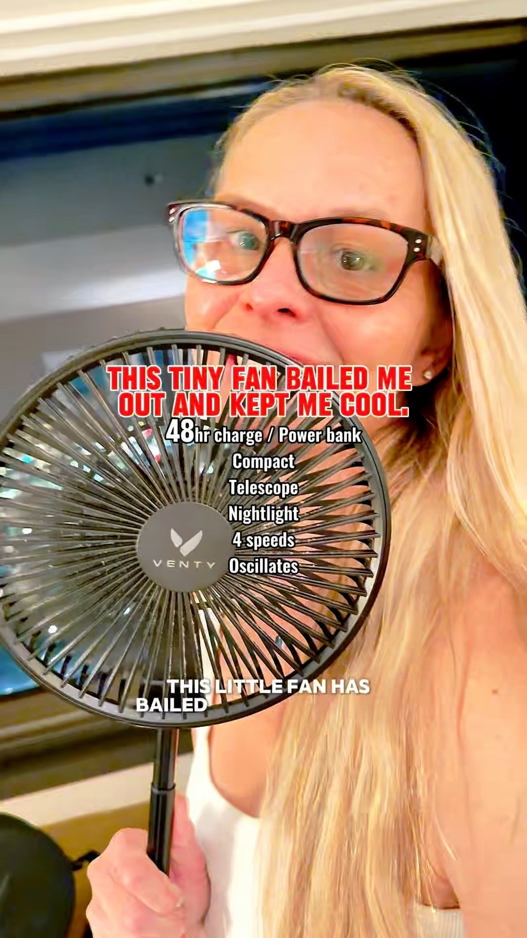 This Venty fan has bailed me out more times than I can count 😭

Currently showing it off from my hotel room in San Fran because this thing is a travel MVP ✈️

48hr charge, doubles as a power bank, compacts down to 3.5”, oscillates, telescopes, AND has a nightlight 🤯

Hotel rooms, hot flashes, stuffy flights, outdoor events… this has seriously come in clutch so many times.

Make sure you check for coupons. Don’t take my word for it. Check out the reviews below 👀

#FoundItOnAmazon #AmazonFinds #PortableFan #TravelEssentials #TravelHack #HotelHack