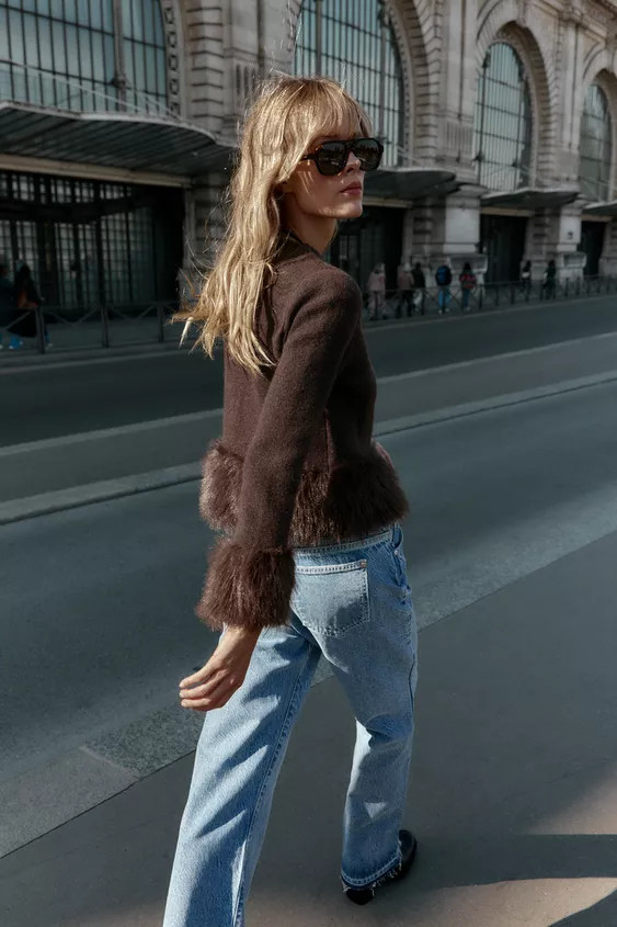 FAUX FUR TRIM KNIT CARDIGAN | Zara US