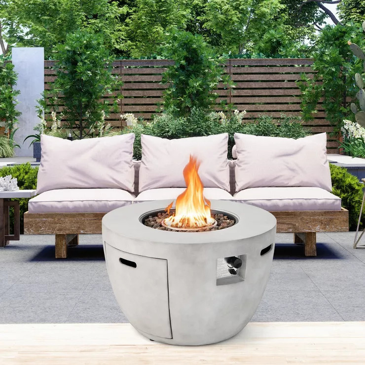 Tangkula 36" Round Concrete Propane Fire Pit Table w/ Lava Rocks PVC Cover 50,000 BTU | Target