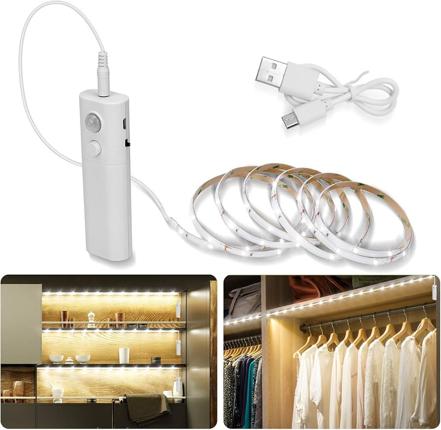 Cool White Rechargeable Motion Activated Light Strip for Closet Gun Safe Stairs, 6.56ft LED Motio... | Amazon (US)