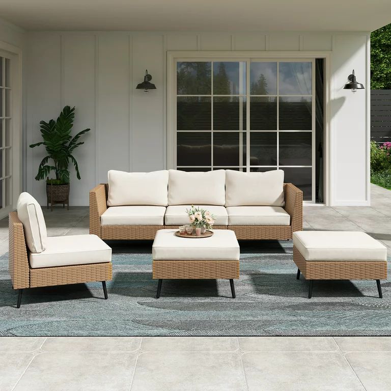 LAUSAINT HOME 6-Piece Patio Conversation Set, Outdoor Sectionals with 4 Chairs, 2 Ottomans and Pl... | Walmart (US)