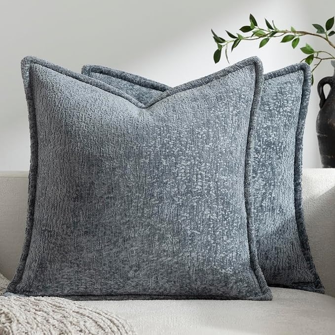 Pack of 2 Dusty Blue Decorative Throw Pillow Covers 20x20 Cozy Soft Chenille Boho Accent Vintage ... | Amazon (US)