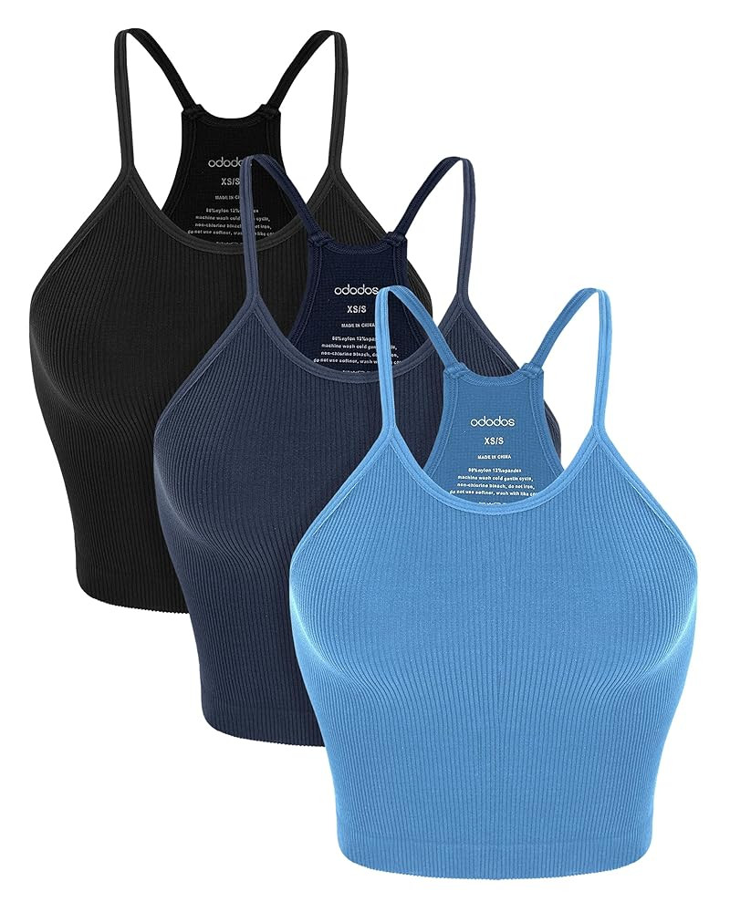 ODODOS Women's Crop 3-Pack Seamless Rib-Knit Camisole Crop Tank Tops | Amazon (US)