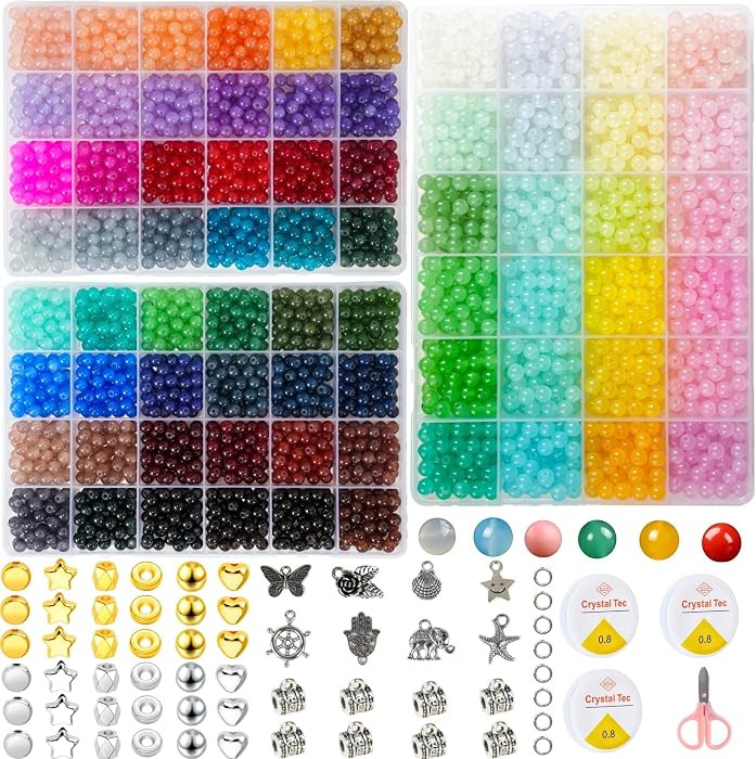REVKI 72 Colors 6mm Glass Beads for Jewelry Making,3000PCS+ Round Crystal Glass Beads Bracelet Ma... | Amazon (US)