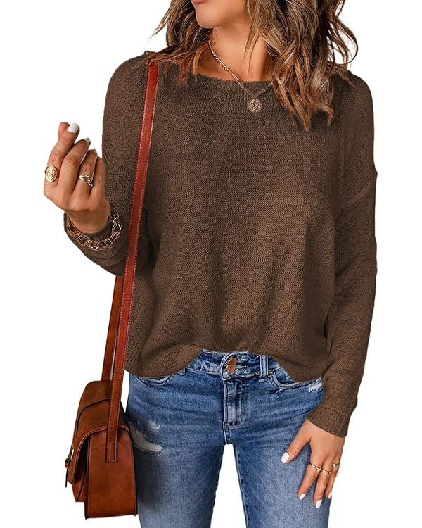 Acelitt Womens Casual Lightweight Long Sleeve Crewneck Drop Shoulder Knit Shirts Tops, S-XXL | Amazon (US)