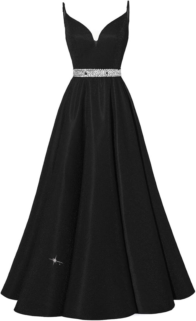 Yexinbridal Glitter Prom Dress Long V-Neck Spaghetti Beaded Belt Formal Evening Ball Gowns 2023 | Amazon (US)