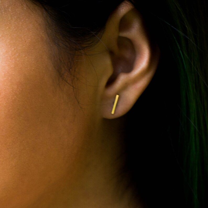 Bar Stud Earrings, 14k Gold Filled, Gold Bar Stud Earrings, Minimalist Earrings, Dainty Bar Earri... | Etsy (US)