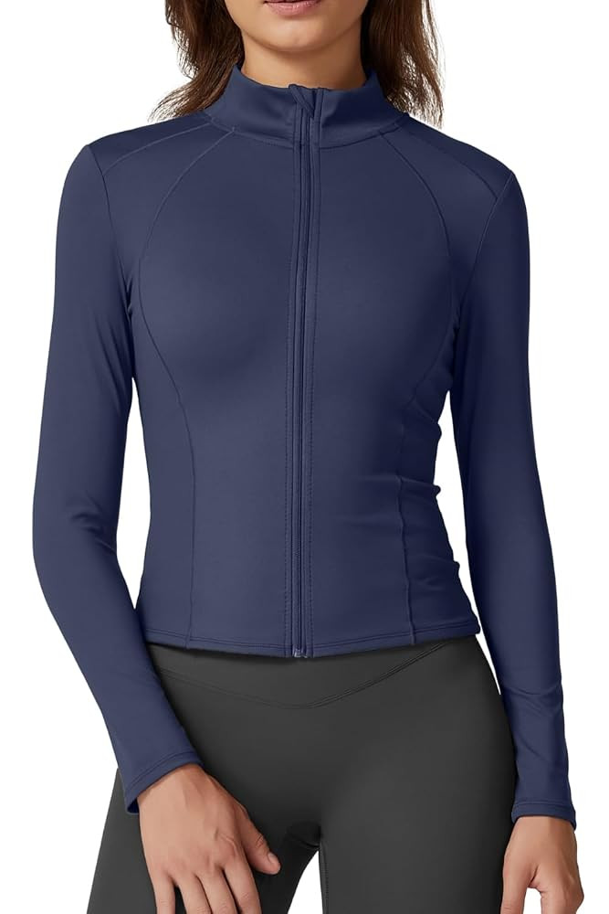 QINSEN Women's Full Zip Athletic Jacket Long Sleeve Double Lined Cropped Active Yoga Tops | Amazon (US)