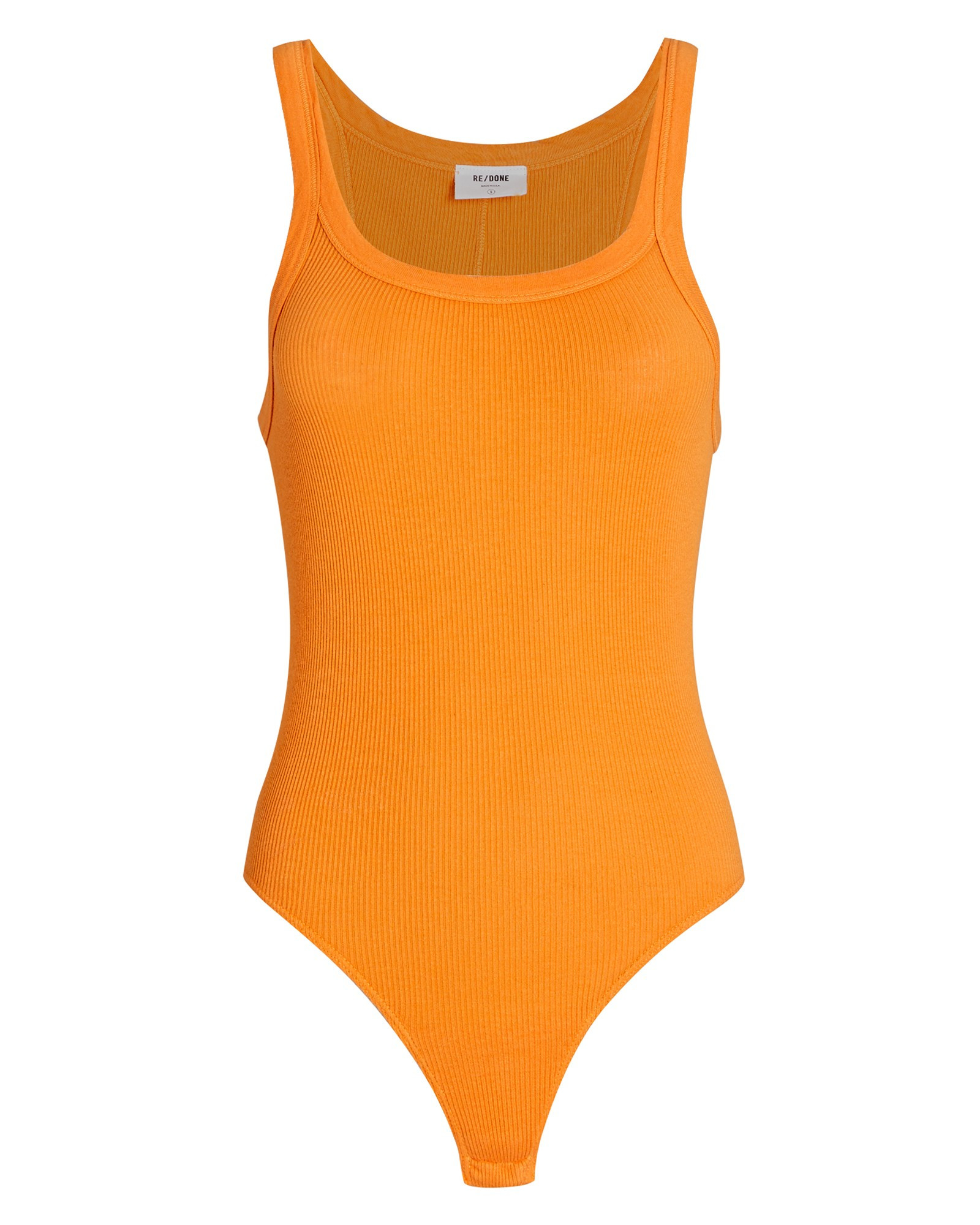 RE/DONE Ribbed Tank Bodysuit, Orange S | INTERMIX