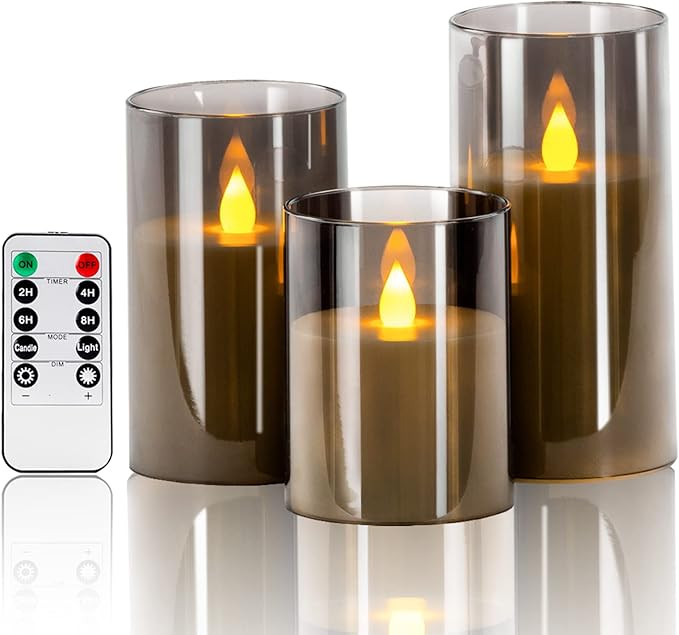 Enido Flameless Candles with Remote, Premium Acrylic Battery Operated Flickering LED Pillar Candl... | Amazon (US)