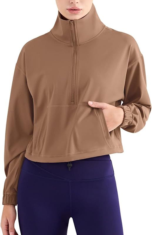 altiland Half Zip Pullover Cropped Jackets for Women Long Sleeve Workout Athletic Running Yoga Sh... | Amazon (US)