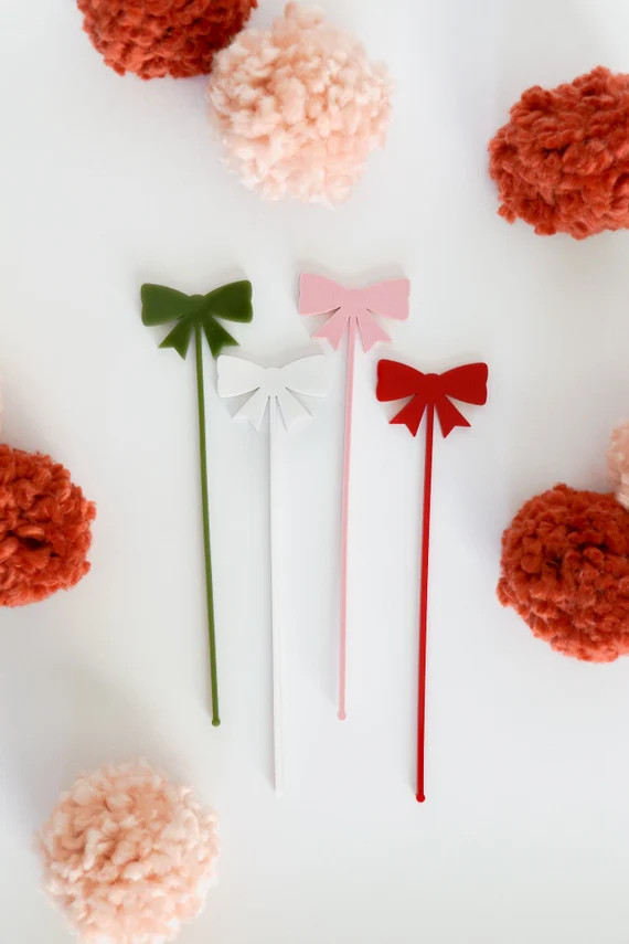 Christmas Ribbon Drink Stirrers Bow Stir Stick Holiday Stir | Etsy | Etsy (US)
