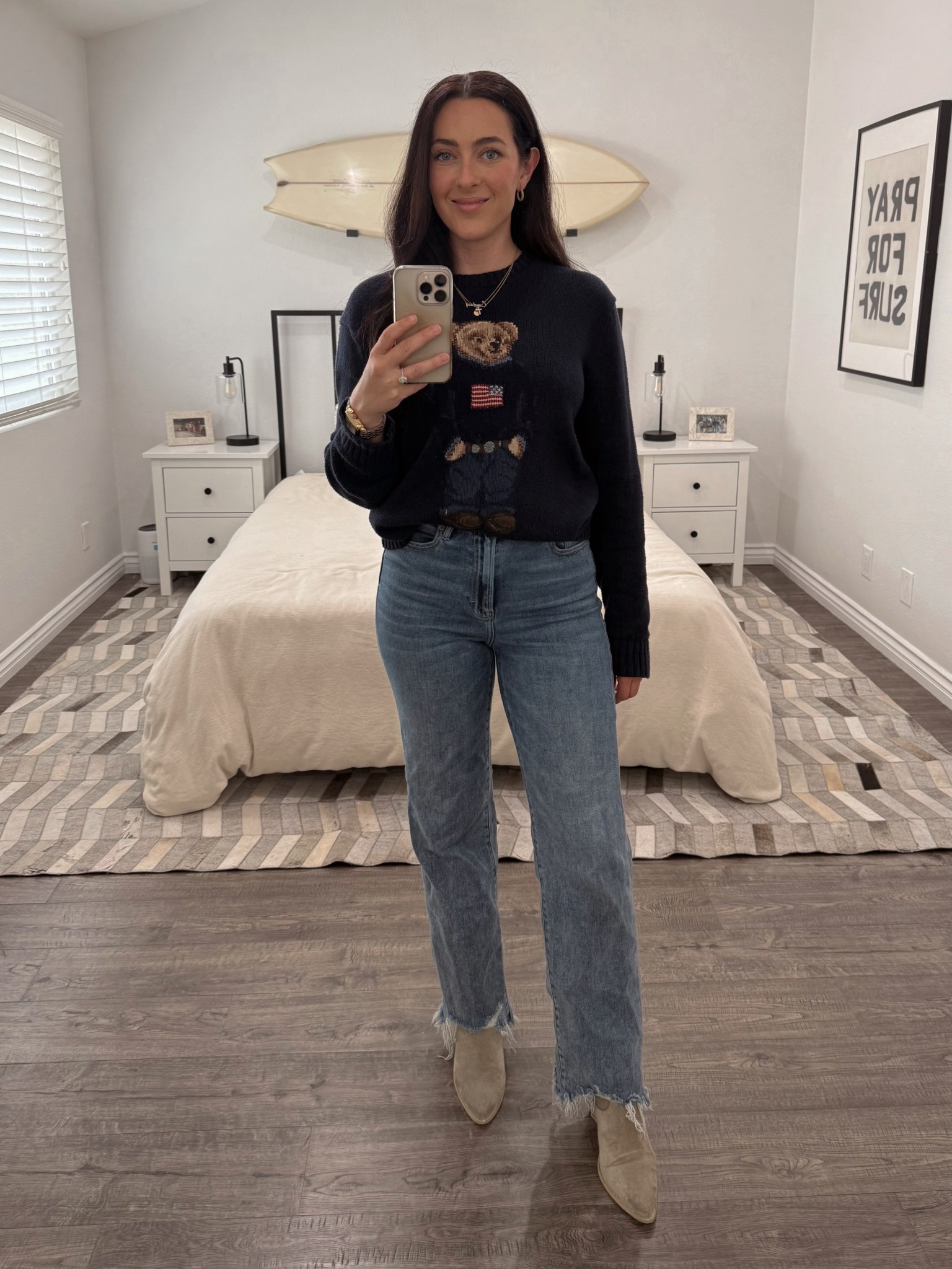 Outfit of the day. Ralph Lauren Polo Bear Flag Crewneck, suede western booties. Easy, classic, and very fall-into-winter.

#LTKPetite #LTKootd #LTKSeasonal