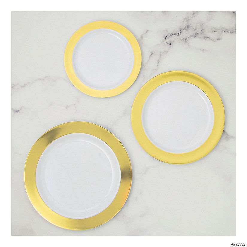 Gold Rim Plastic Party Plates Kit 30 Count | Oriental Trading Company