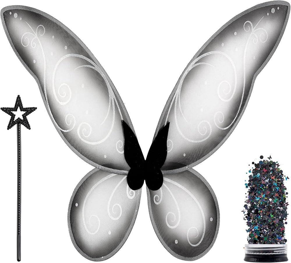 Funcredible Black Fairy Wings, Fairy Wand and Glitter - Fairy Costume Accessories - Fairy Costume... | Amazon (US)