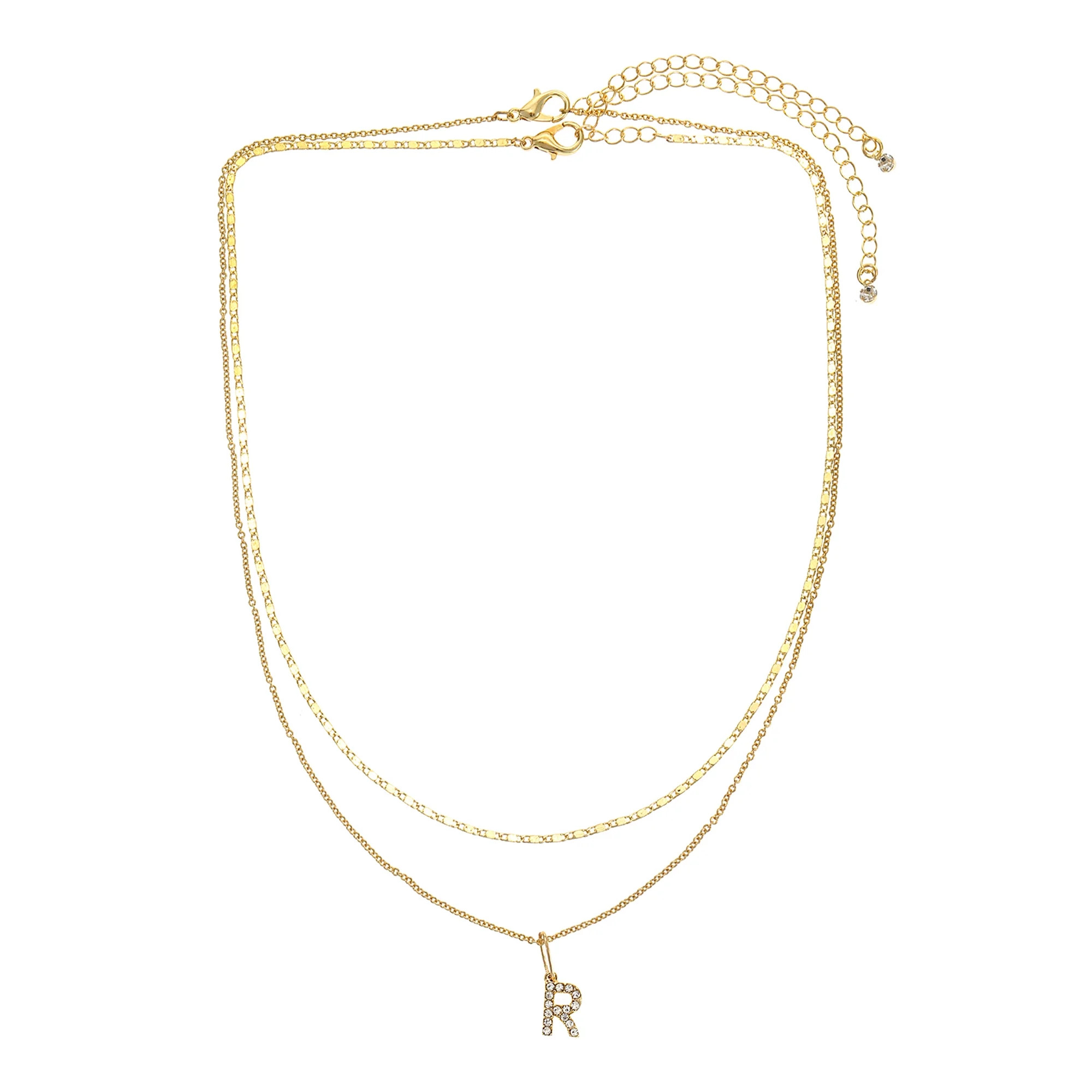 Time and Tru Goldtone Initial Letter "R" Necklace Set for Women, 2 Piece Set | Walmart (US)