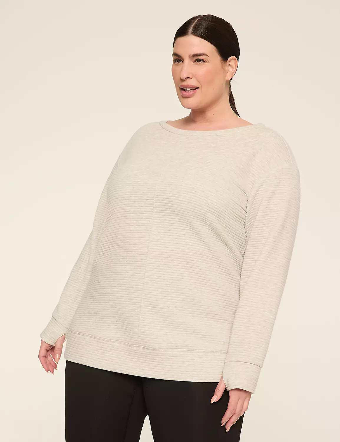 LIVI Long-Sleeve Boatneck Textured Top | LaneBryant | Lane Bryant (US)