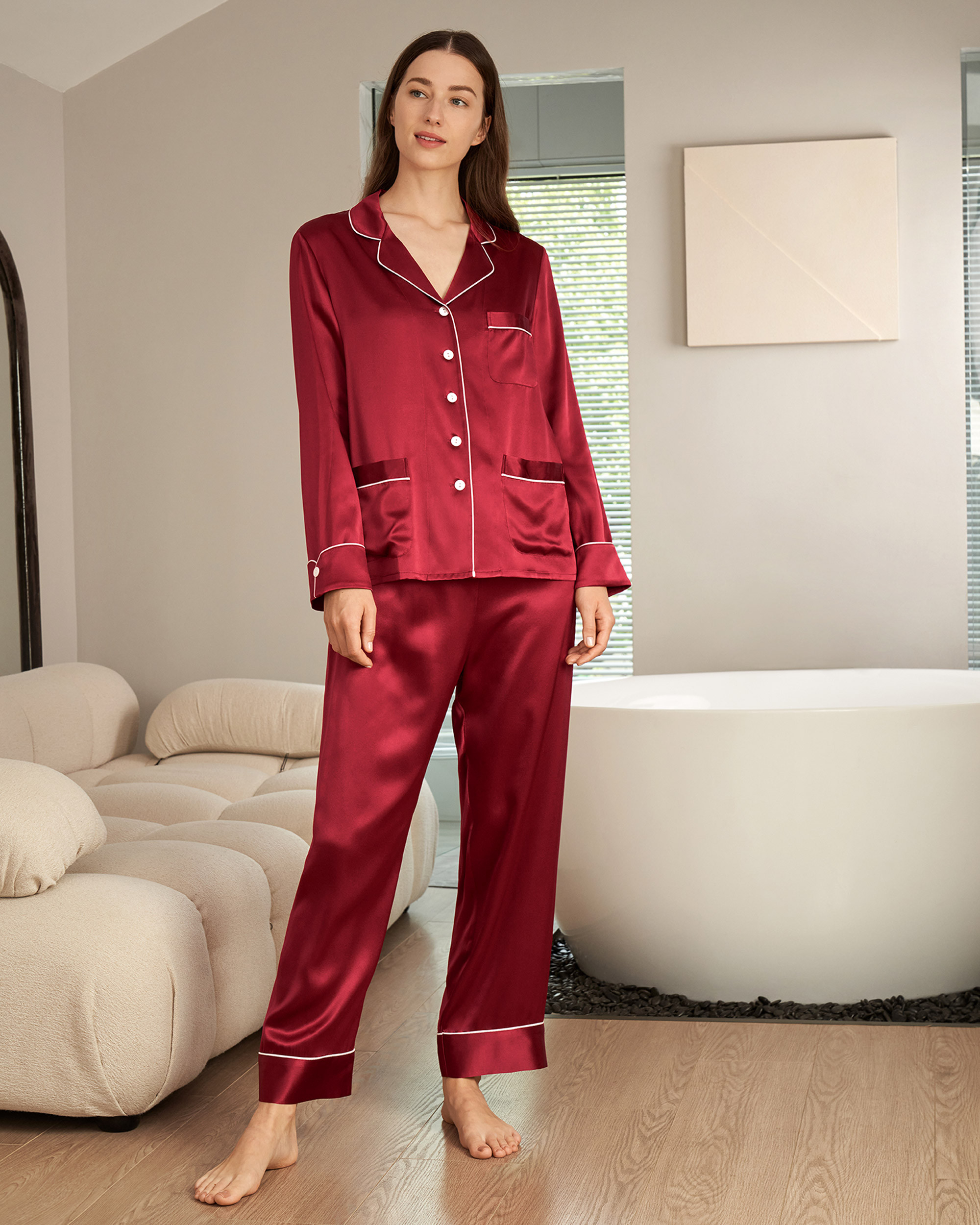 22 Momme Chic Trimmed women Silk Pajamas Set | LilySilk