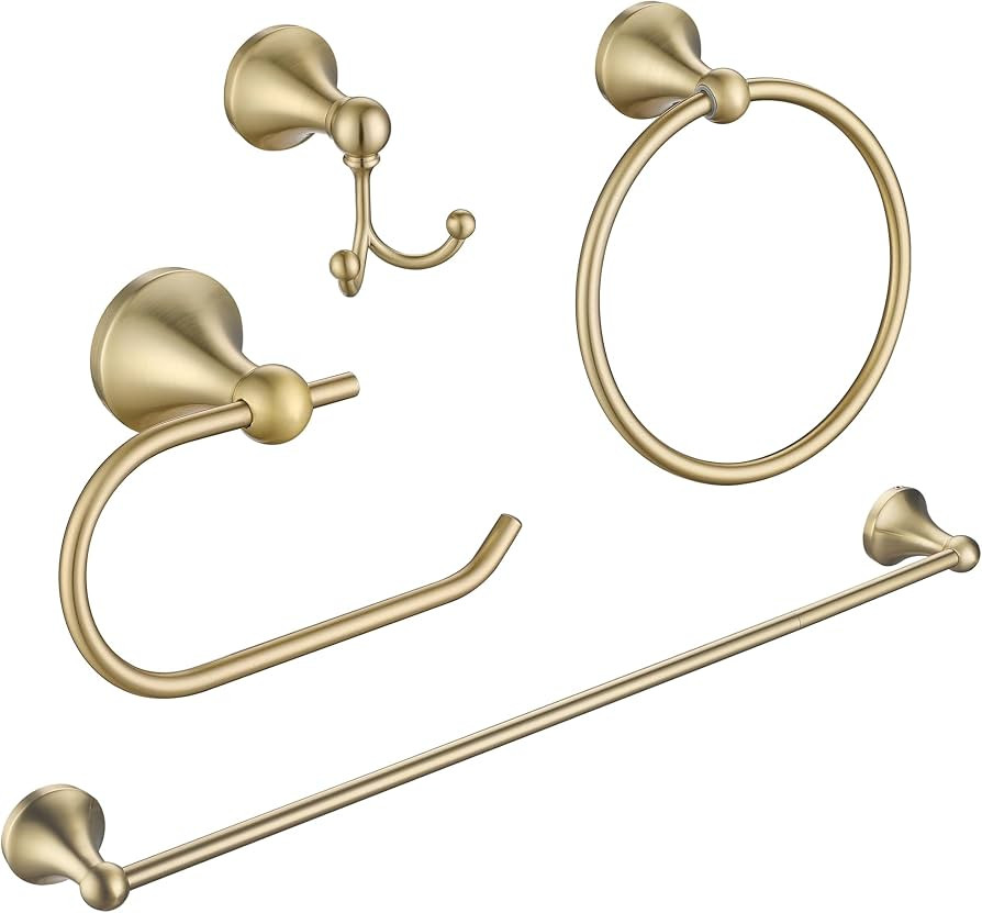 4 Piece Gold Bathroom Hardware Set - Brushed Gold Bathroom Accessories, 23.6 Inch Towel Bar | Tow... | Amazon (US)