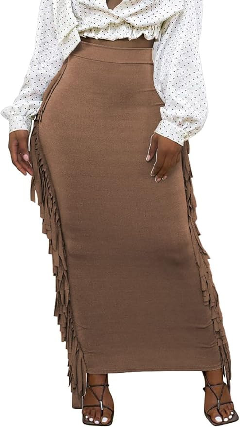 GOLDSTITCH Women's High Waist Slim Bodycon Tassels Long Maxi Pencil Skirts | Amazon (US)