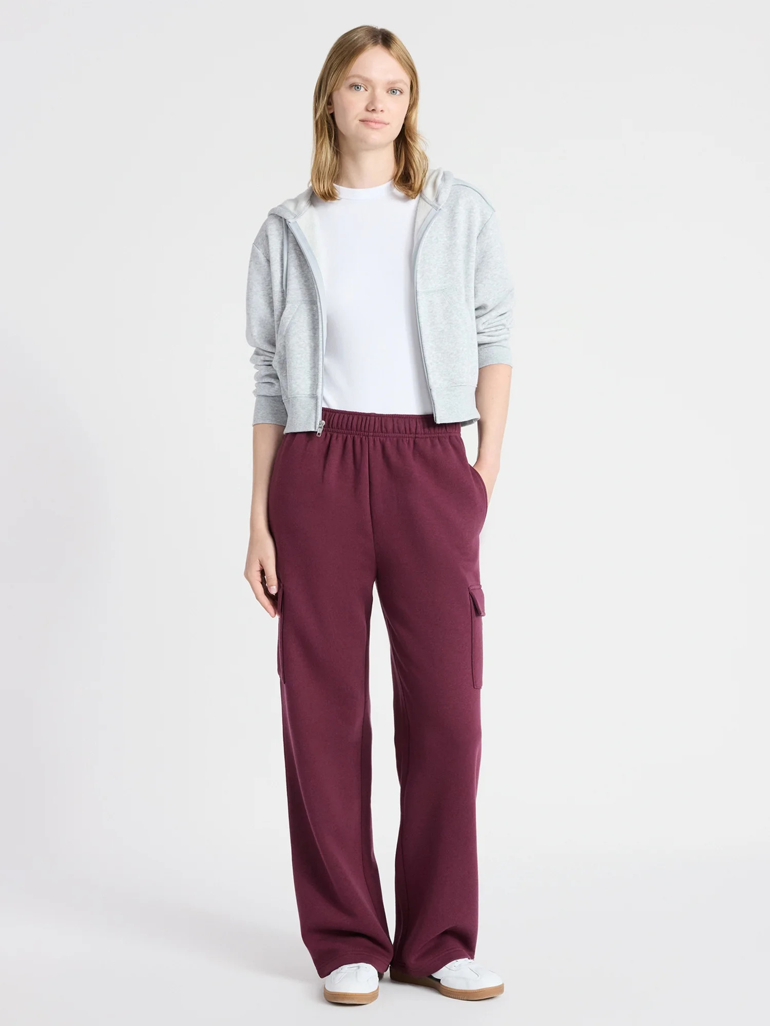 No Boundaries Fleece Cargo Wide-Leg Pants, 30'' Inseam, Women's - Walmart.com | Walmart (US)
