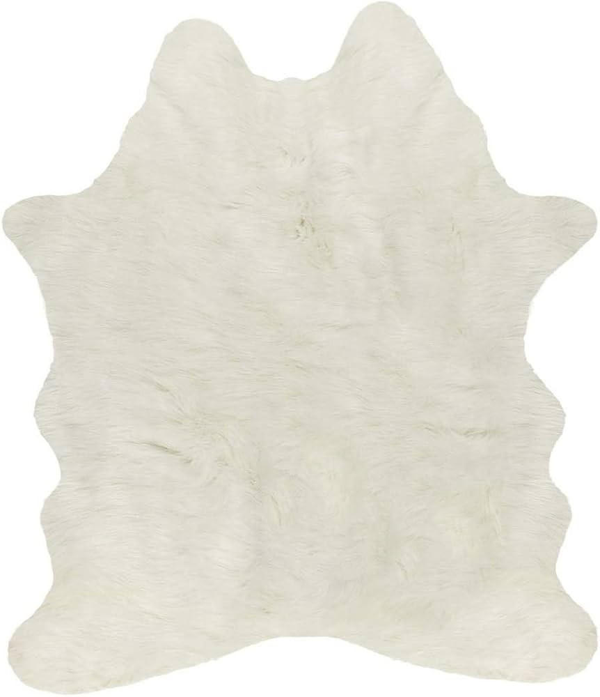 Luxe Faux Cowhide Rug for Rustic and Western Decor | Low Pile Faux Fur Rug with Off White Cow Pri... | Amazon (US)