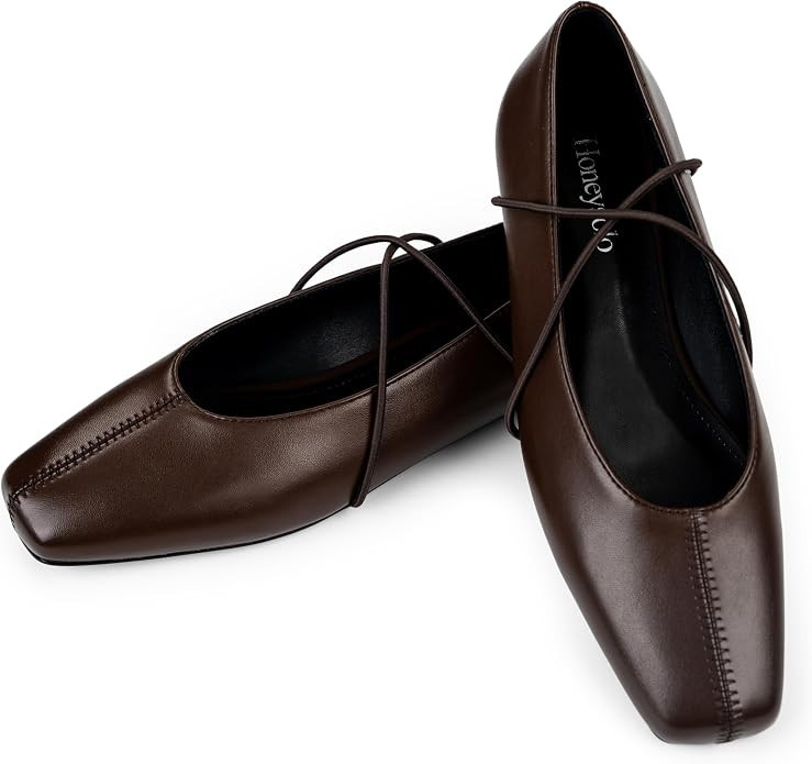 Women's Square Toe Ballet Flats Crisscross Strap Mary Jane Flats | Amazon (US)